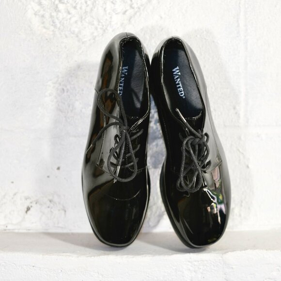 Wanted (Brand) Vegan Patent Leather Platform Black Oxford Shoes Size 8 - Picture 3 of 9